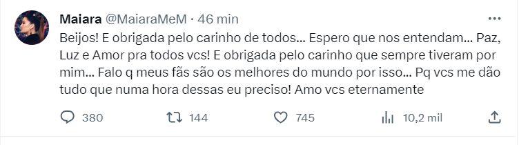 Maiara anuncia fim de relacionamento com Matheus Gabriel: 'Caminhos diferentes' 14 Postagem de Maiara