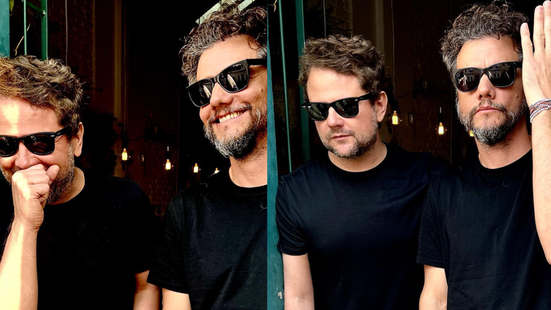 Wagner Moura e Selton Mello curtiram juntos um samba no centro do Rio de Janeiro