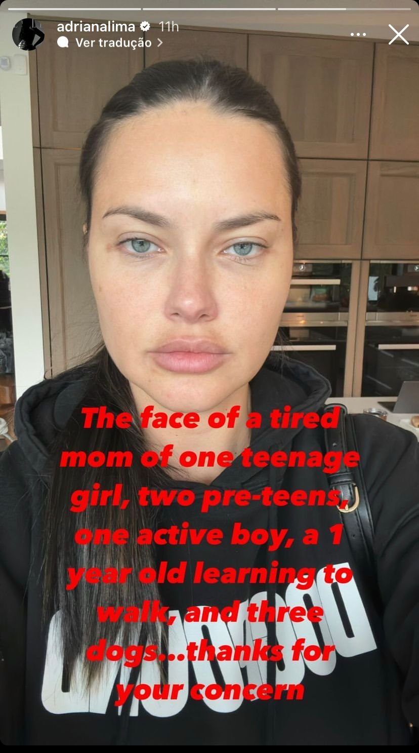 Adriana Lima alfineta haters após ter aparência criticada: 'Mãe cansada' 2 Story de Adriana Lima