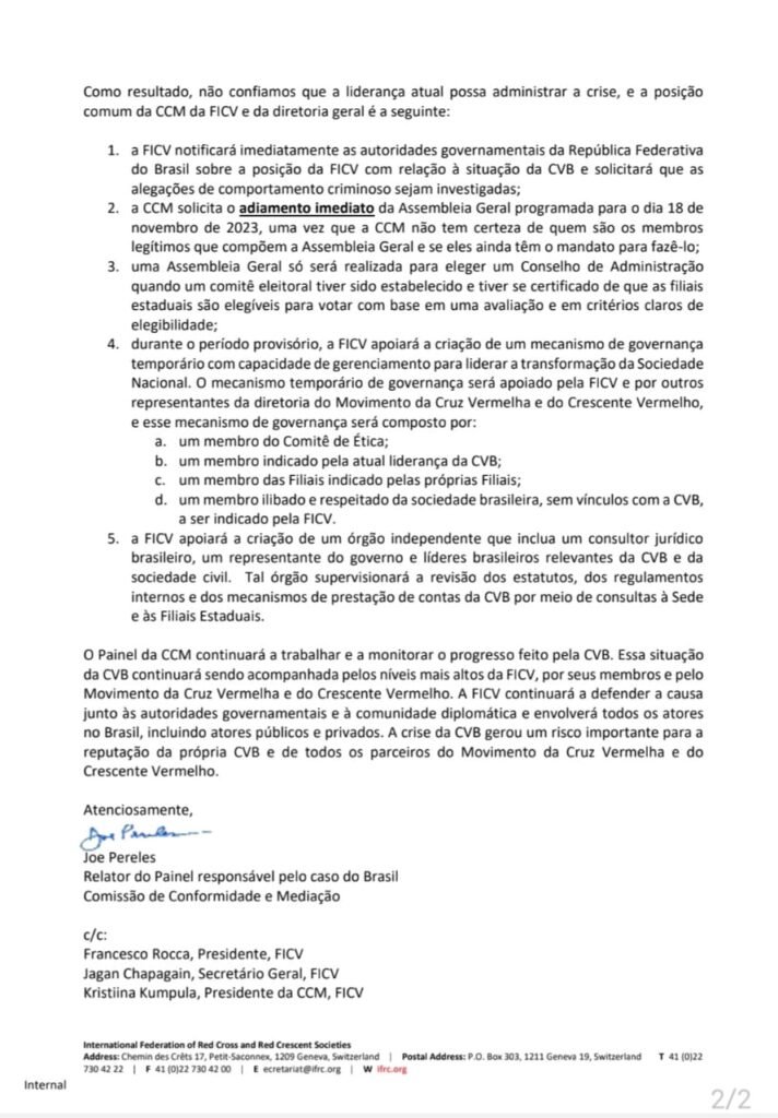 Cruz Vermelha Brasileira sofre intervenção internacional após denúncias 8 Cruz Vermelha Brasileira sofre intervenção internacional após denúncias