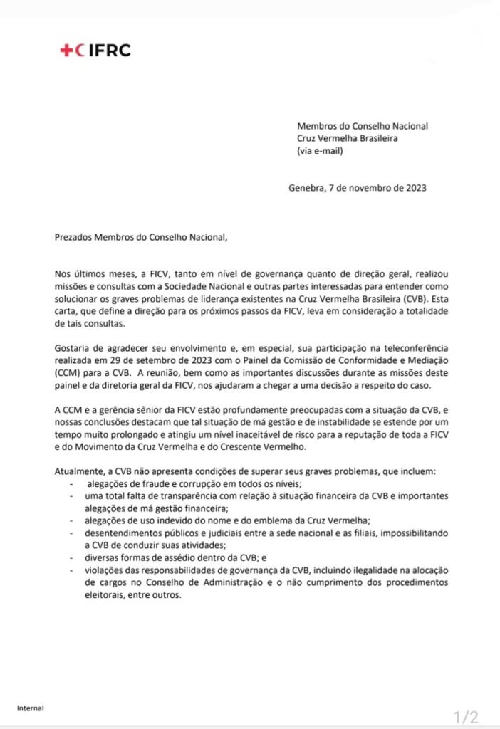 Cruz Vermelha Brasileira sofre intervenção internacional após denúncias 7 Cruz Vermelha do Brasil