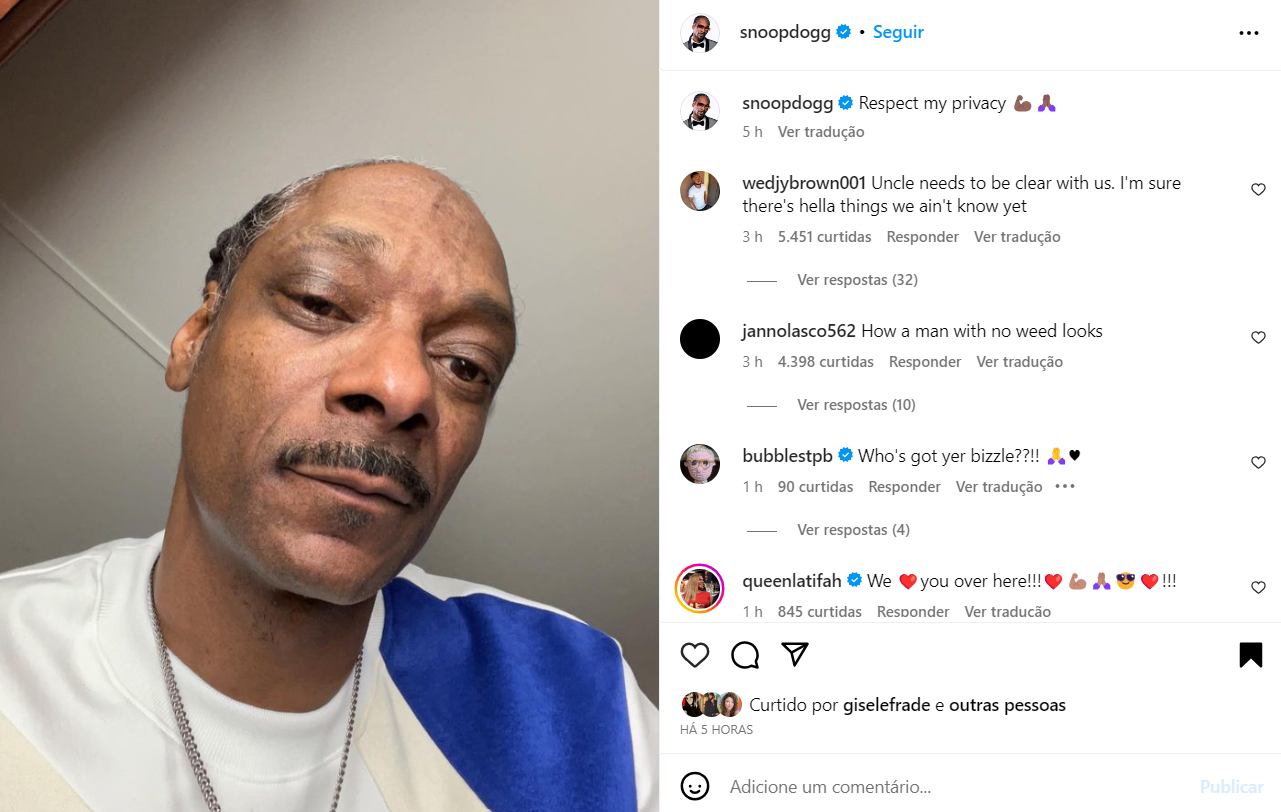 Snoop Dogg pede privacidade após anunciar que parou de fumar maconha 4 Post de Snoop Dogg