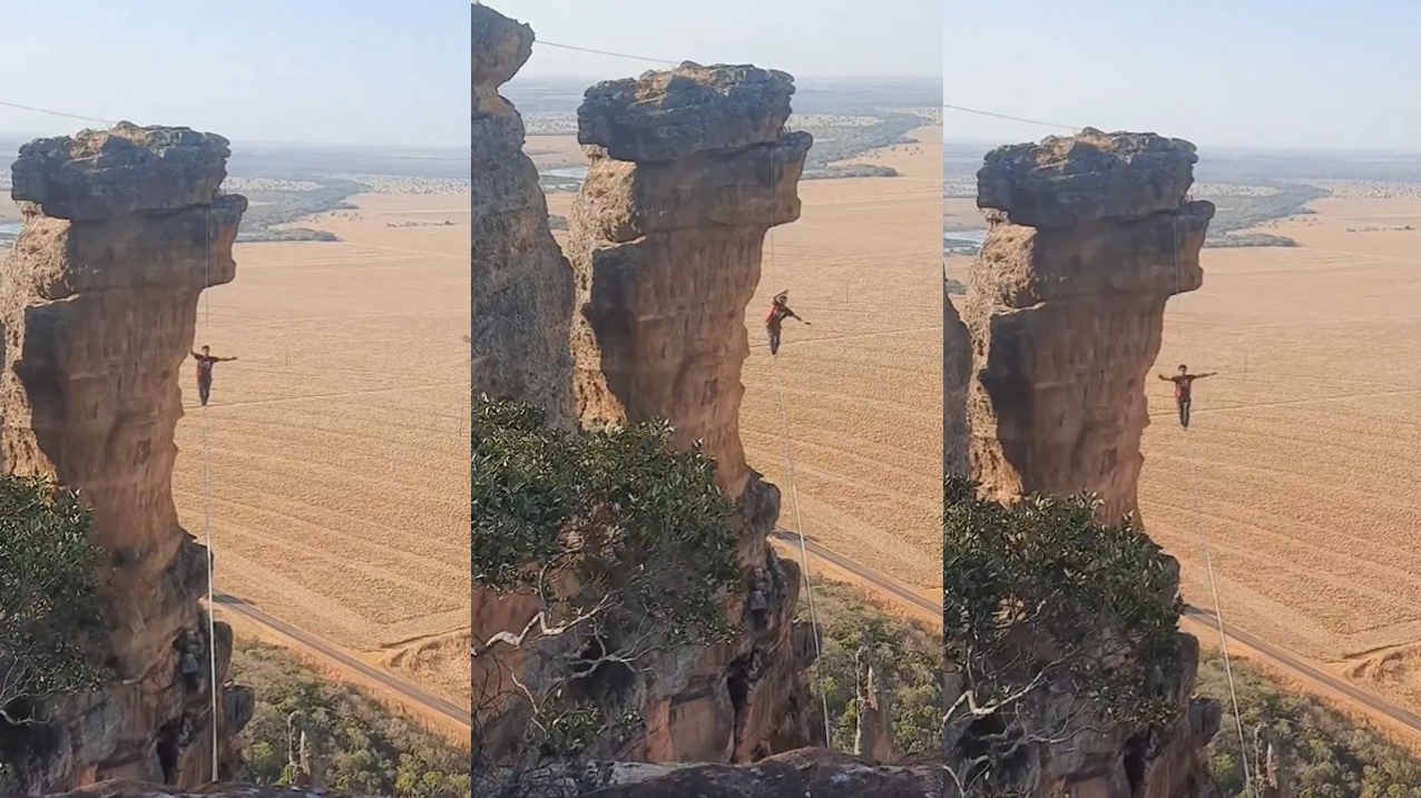 MT: atleta atravessa serra com 100 metros de altura em fita de 2,5 cm; veja vídeo