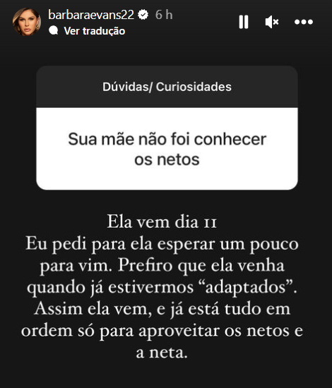 Bárbara Evans explica por que Monique Evans ainda não conheceu os netos 2 Story de Bárbara Evans