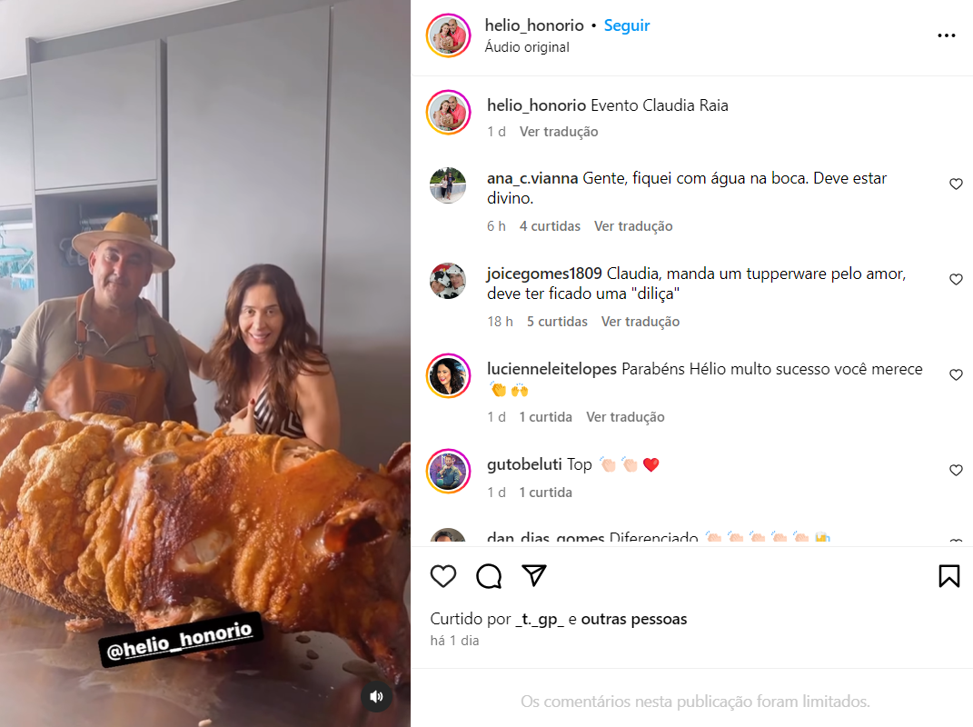 Claudia Raia mostra pururuca de porco inteira no Instagram
