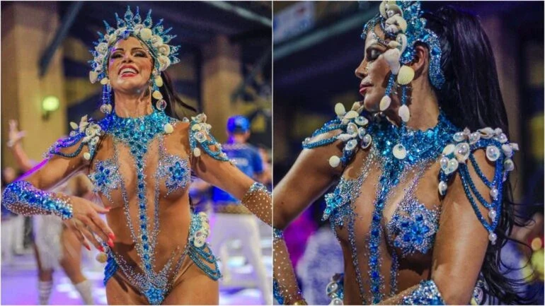 Musa da Portela, Alice Alves não economiza no look e brilha em noite de mini desfile na Cidade do Samba