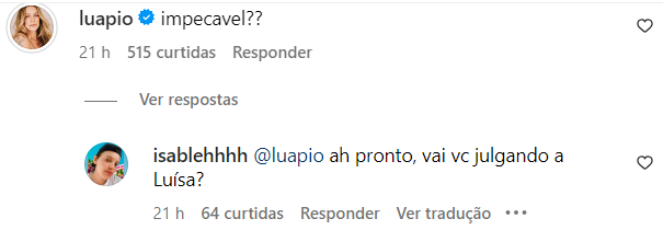 Luana Piovani comenta post de Ana Beatriz Barbosa