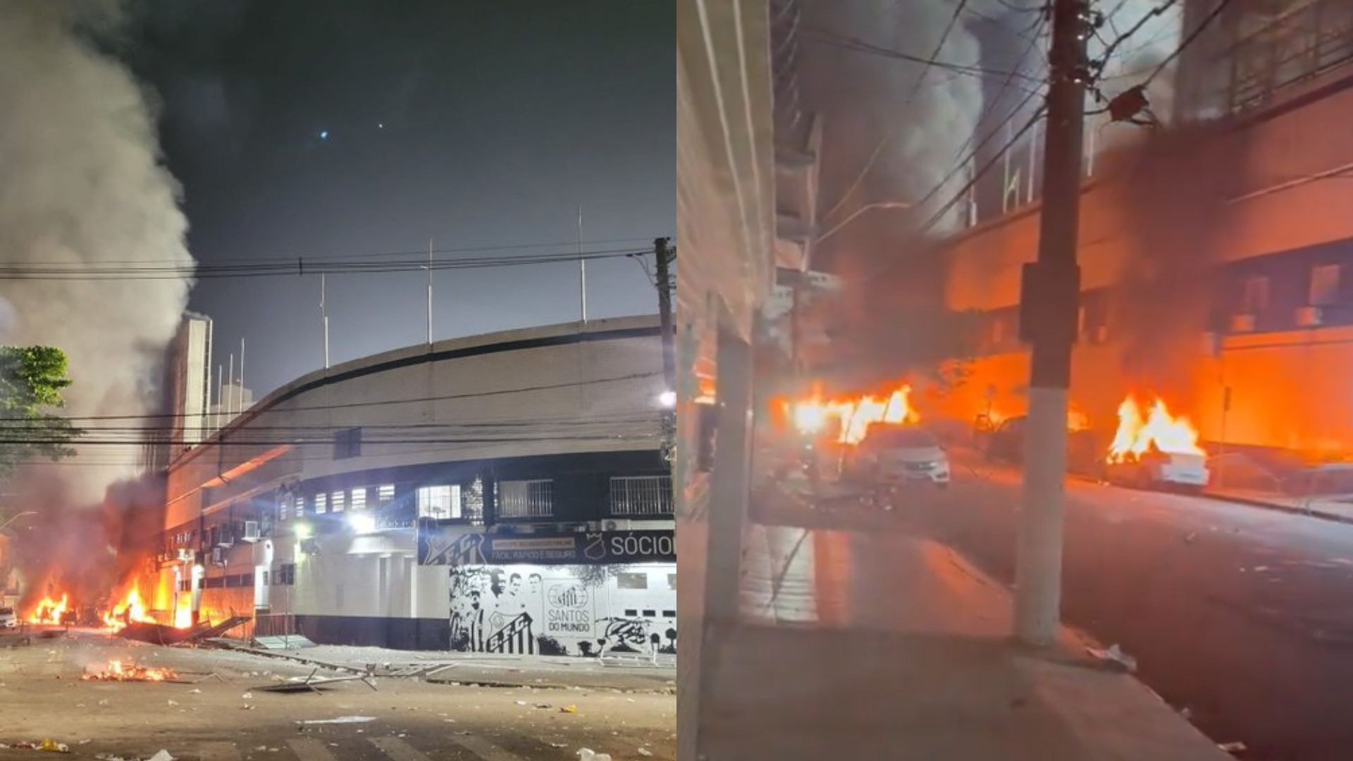 Carros são incendiados nos entornos da Vila Belmiro após rebaixamento do Santos