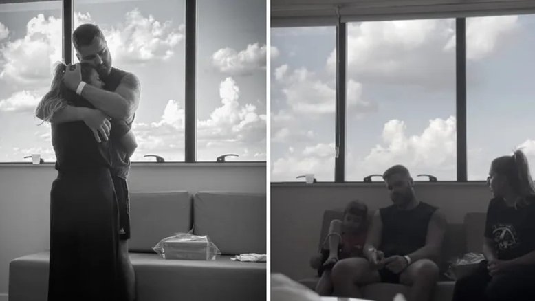 Zé Neto recebe visita da esposa e do filho