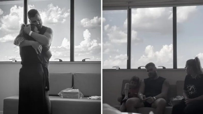 Zé Neto recebe visita da esposa e do filho
