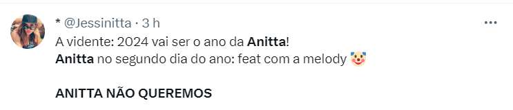 Internauta usa a tag 'ANITTA NÃO QUEREMOS' no X/Twitter