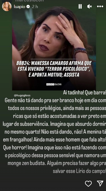 Luana Piovani alfineta Wanessa Camargo e perseguição com Davi no 'BBB24': 'Ai tadinha'