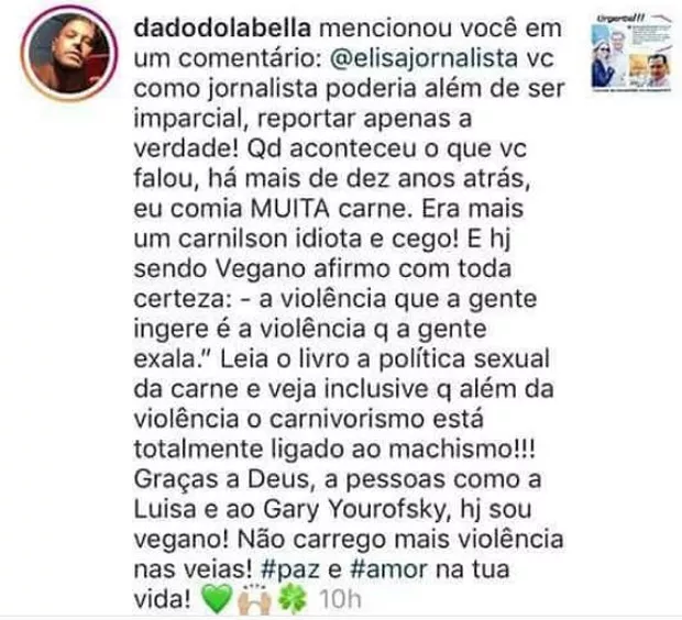Comentário de Dado Dolabella no Instagram