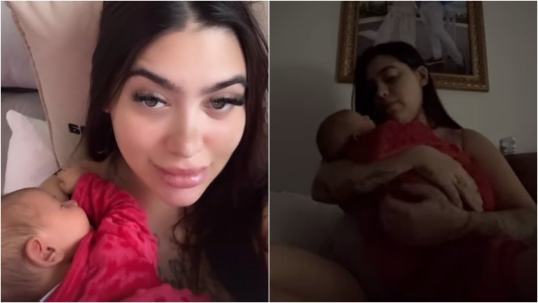 MC Mirella relata madrugada acordada com a filha recém-nascida: ‘Tentando fazer ela dormir’