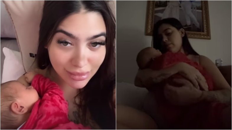 MC Mirella relata madrugada acordada com a filha recém-nascida: ‘Tentando fazer ela dormir’