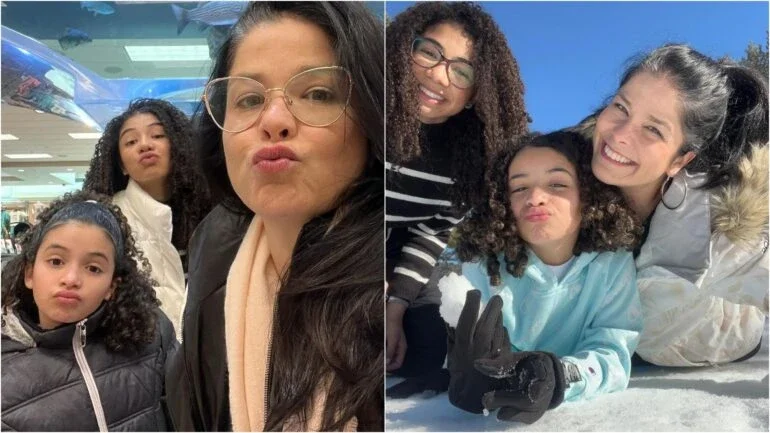 Samara Felippo reencontra as filhas dois meses após meninas viajarem para os EUA