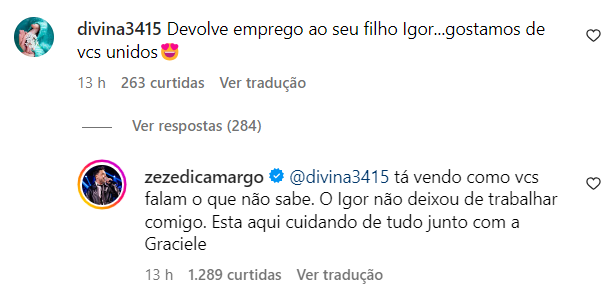 Zezé Di Camargo se manifesta sobre suposta demissão de filho após briga familiar 2 Zezé Di Camargo se manifesta sobre suposta demissão de filho após briga familiar