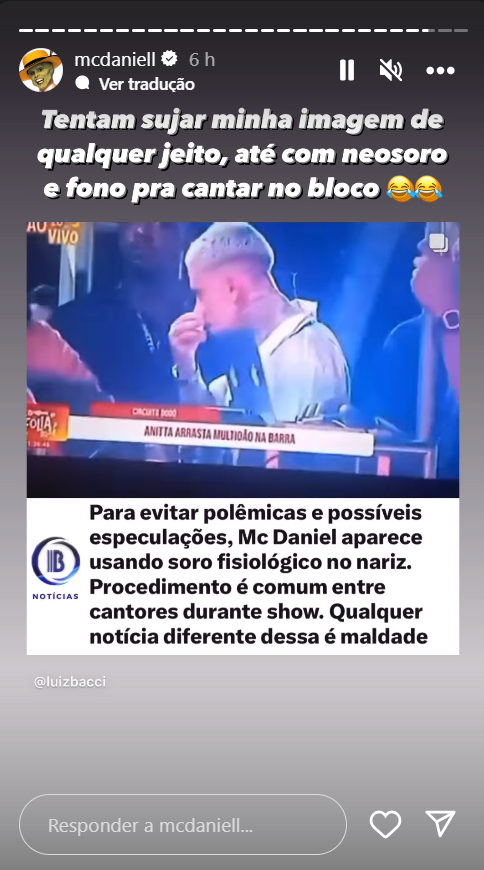 MC Daniel se defende após flagra gerar polêmica e diz que usou soro no nariz: ‘Tentam sujar minha imagem'