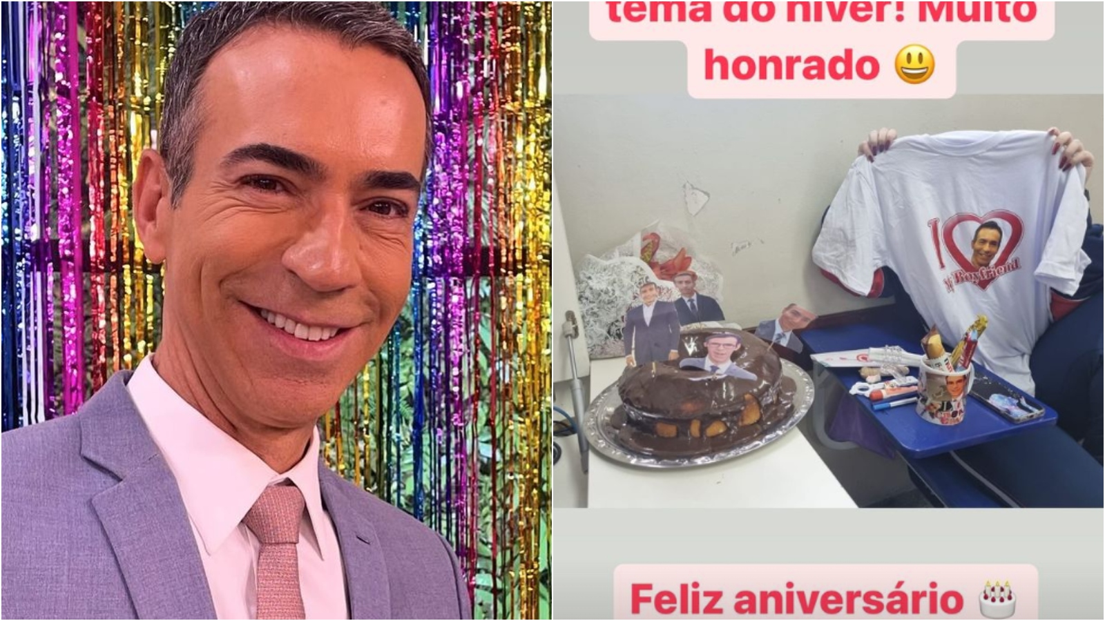 Fã homenageia Cesar Tralli com tema de festa de aniversário: 'Muito honrado'