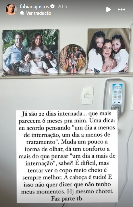 Internada com câncer, Fabiana Justus desabafa: 'Hoje mesmo chorei' 2 Story de Fabiana Justus