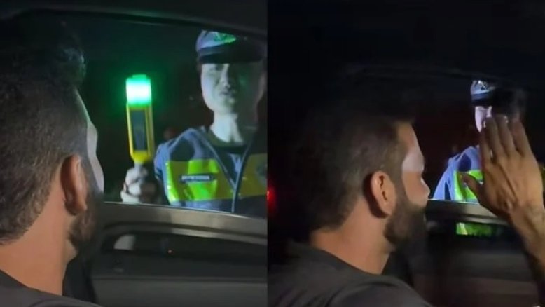 Gusttavo Lima é parado em blitz antes de show e brinca: 'Se beber, não dirija'