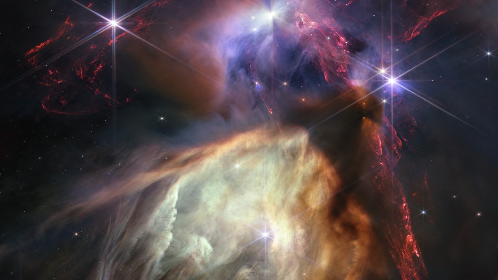 A apenas 390 anos-luz de distância, estrelas semelhantes ao Sol e futuros sistemas planetários se formam no complexo de nuvens moleculares Rho Ophiuchi. Localizada da direção entre a Constelação de Escorpião e a Constelação de Serpentário, esta é a região de formação estelar mais próxima à Terra. O Telescópio Espacial James Webb examinou a região para capturar esta imagem infravermelha. O registro abrange menos de um ano-luz da região de Rho Ophiuchi e contém cerca de 50 estrelas jovens, sendo que as mais brilhantes apresentam o padrão característico de picos de difração do Webb