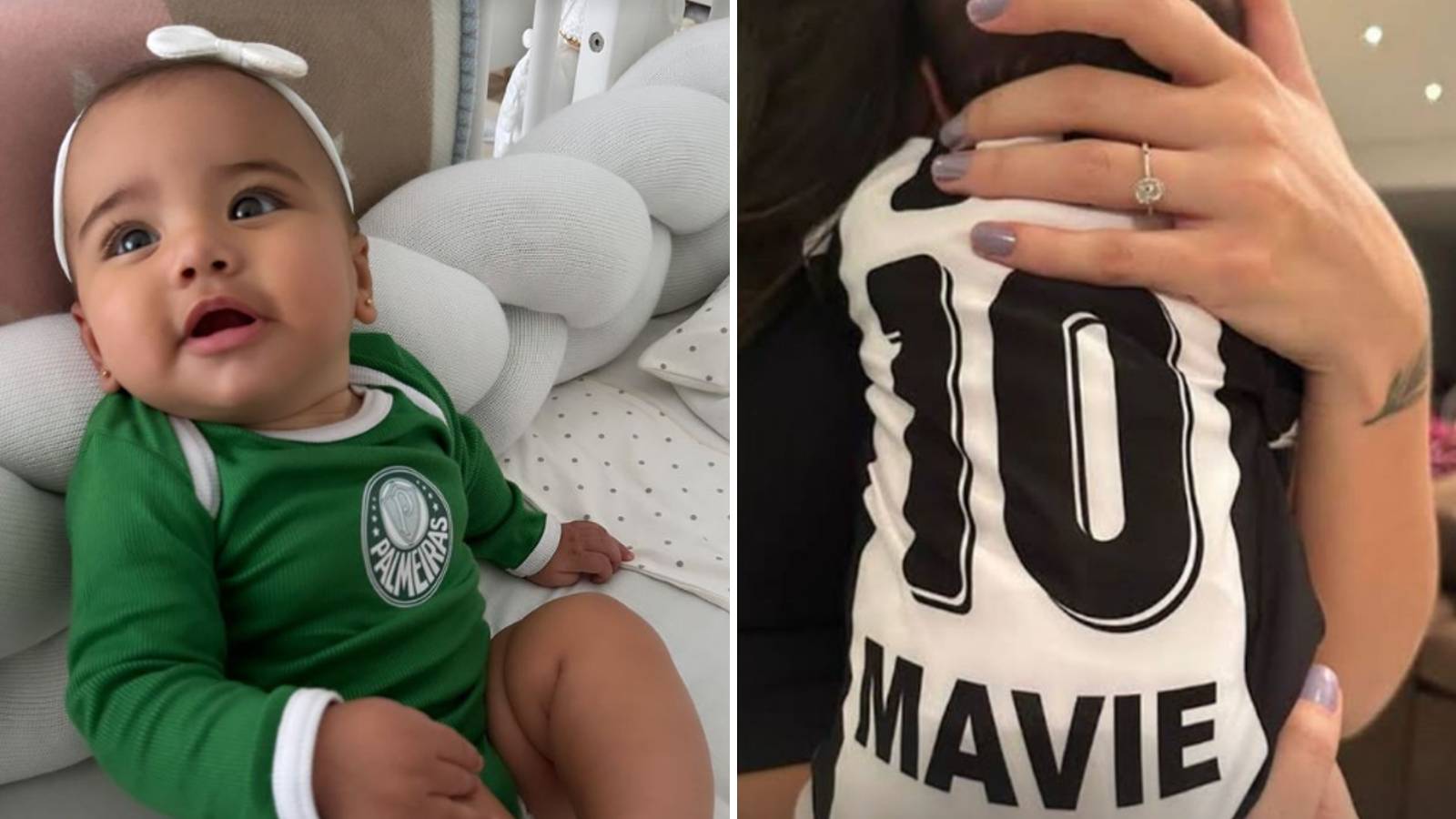 Bruna postou fotos de Mavie com roupa do Palmeiras e do Santos