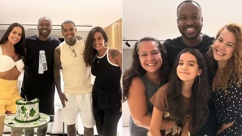 Thiaguinho celebra aniversário com ex-mulher, Rodriguinho e familiares: 'Dia de comemorar a vida'