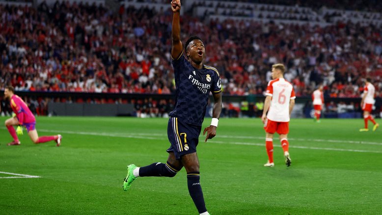 Vinicius Jr. marca 2 gols em empate do Real Madrid por 2 x 2 com o Bayern
