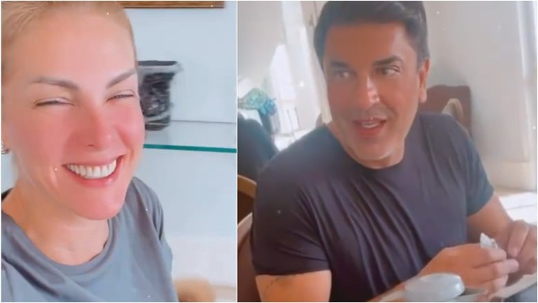 Ana Hickmann brinca durante café da manhã com Edu Guedes: ‘Dormi pouco, mas dormi bem’