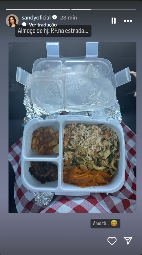 Sandy revela opção para almoço durante viagem: ‘PF na estrada’ 2 Sandy revela opção para almoço durante viagem: ‘PF na estrada’