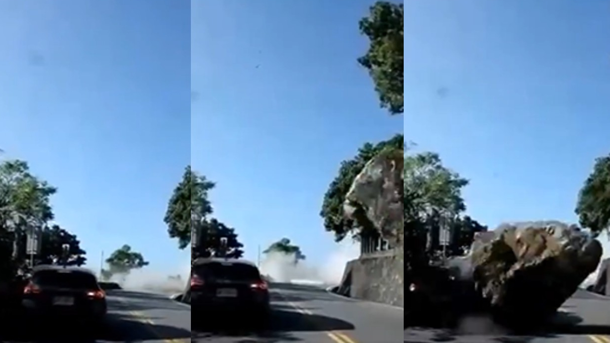 Vídeo: carro é atingido por pedra gigante durante terremoto em Taiwan