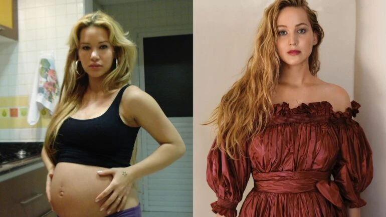 Francielle Mattos (esq.) e Jennifer Lawrence (dir.)
