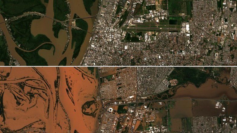 Antes e depois: imagens de satélite mostram devastação no Rio Grande do Sul