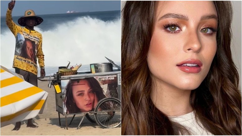 Larissa Manoela vira ‘garota-propaganda’ de milho na praia do RJ: ‘Carioca nasce formado em marketing’
