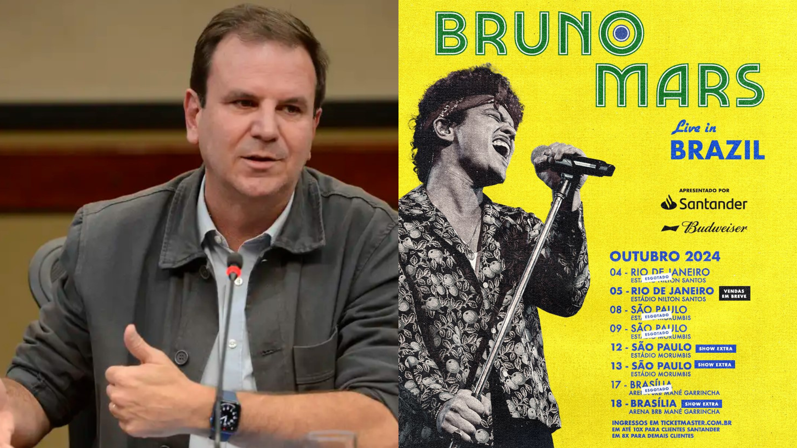 Eduardo Paes diz que não irá autorizará shows de Bruno Mars no Rio; entenda