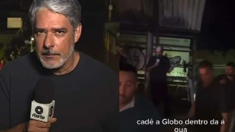 William Bonner fica constrangido após ser atacado no RS: 'Cadê a Globo dentro da água?'