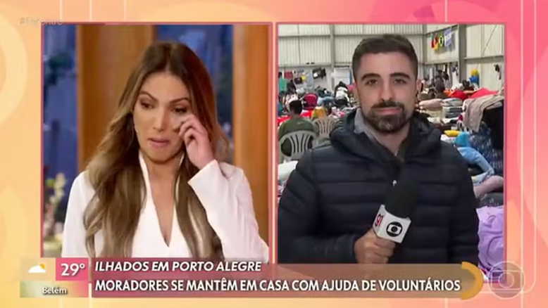 Patrícia Poeta chora ao ver trabalho de voluntários no RS: 'Muito triste'