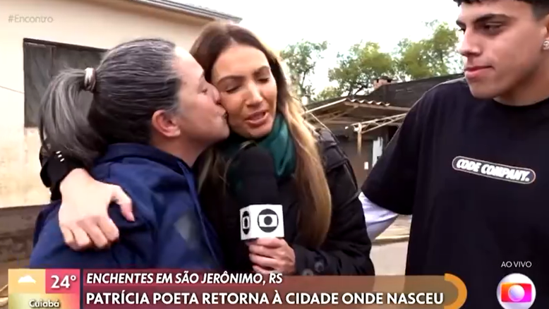 Patrícia Poeta reencontra prima durante cobertura de tragédia climática no RS; veja vídeo