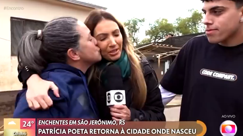 Patrícia Poeta reencontra prima durante cobertura de tragédia climática no RS; veja vídeo