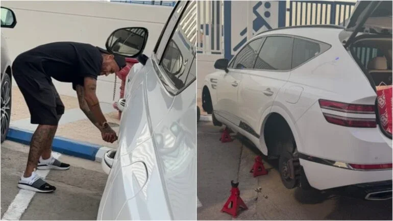 Brincadeira? Neymar fura pneus do carro de colega de time em 