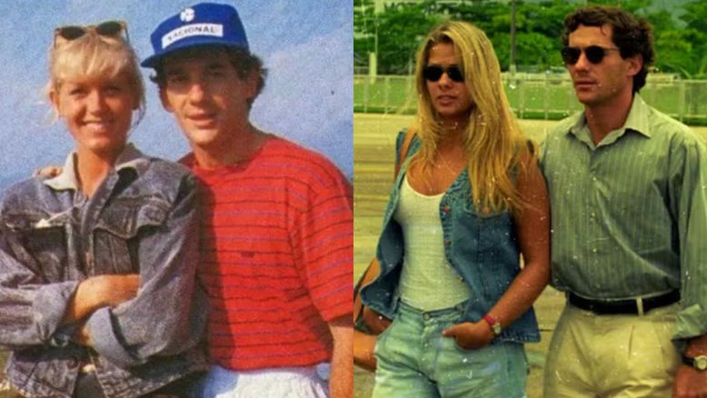 Xuxa (esq.) e Adriane Galisteu (dir.) com Ayrton Senna