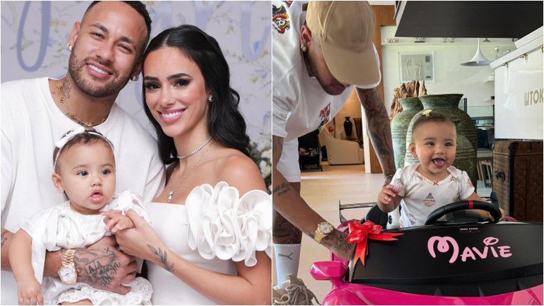 Neymar dá mini Lamborghini de presente para a filha, Mavie, de oito meses