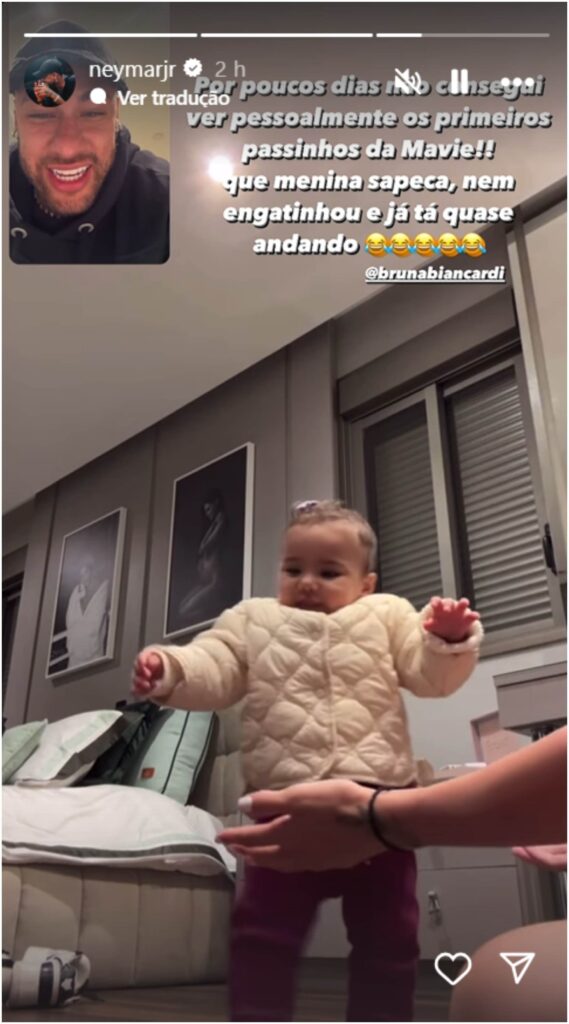 Neymar se emociona ao ver os primeiros passos da filha com Bruna Biancardi, Mavie