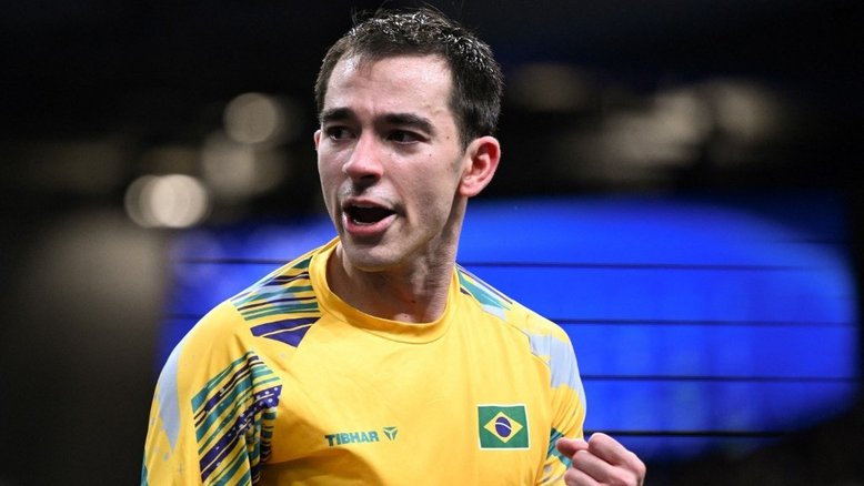 Hugo Calderano em ação nos Jogos Olímpicos de Paris 2024