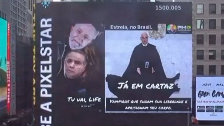 Lula, Moraes e Barroso aparecem em meme na Times Square