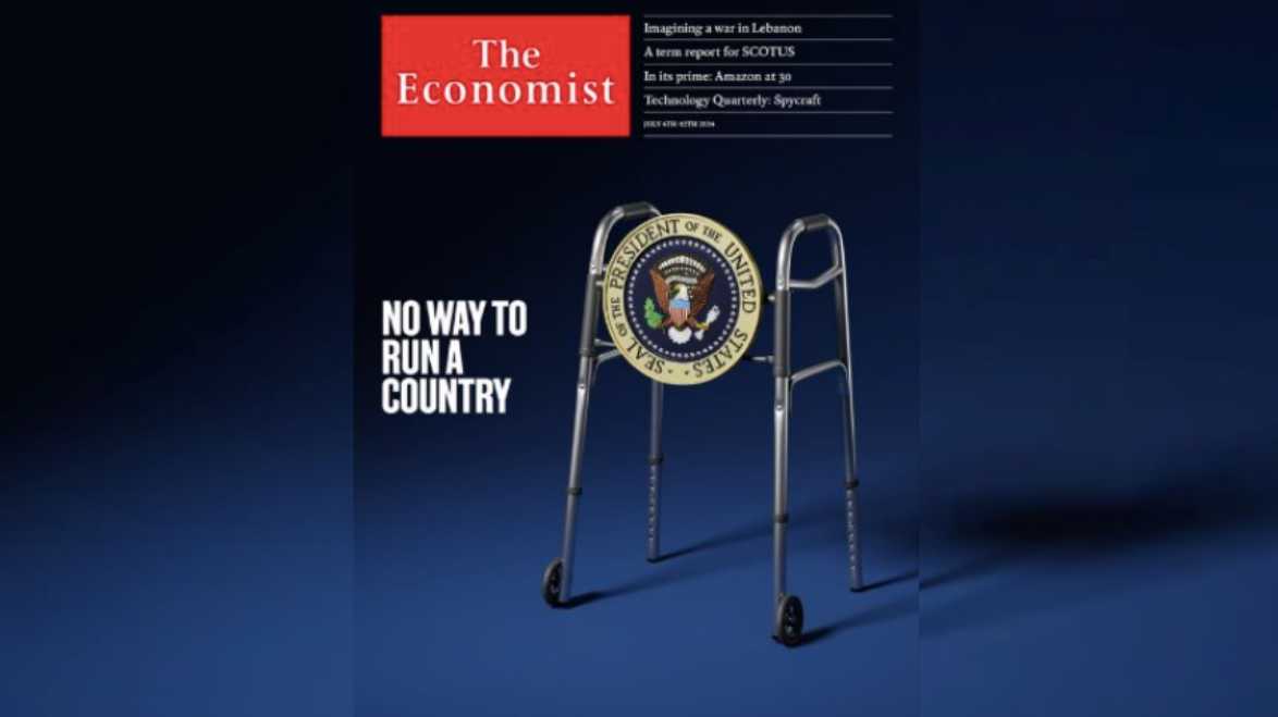 Revista 'The Economist' usa andador em capa para pedir desistência de Biden da corrida eleitoral nos EUA