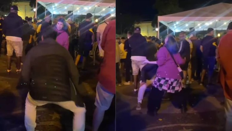 Um homem e uma mulher foram flagrados imitando macacos durante uma roda de samba