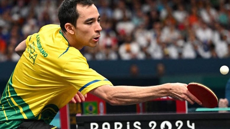 Hugo Calderano em partida da Olimpíada de Paris