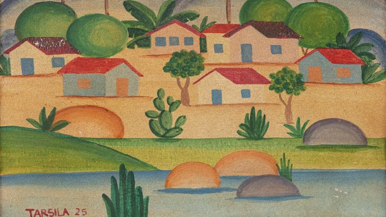 Detalhe da tela 'Paisagem 1925', de Tarsila Amaral